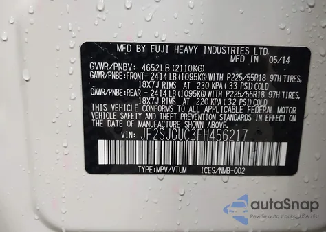 2015 Subaru Forester 2.0Xt Touring z USA, uszkodzony, nr VIN JF2SJGUC3FH456217